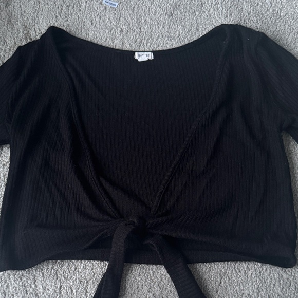 Garage Black Tie-Front Crop Top - Picture 2 of 5